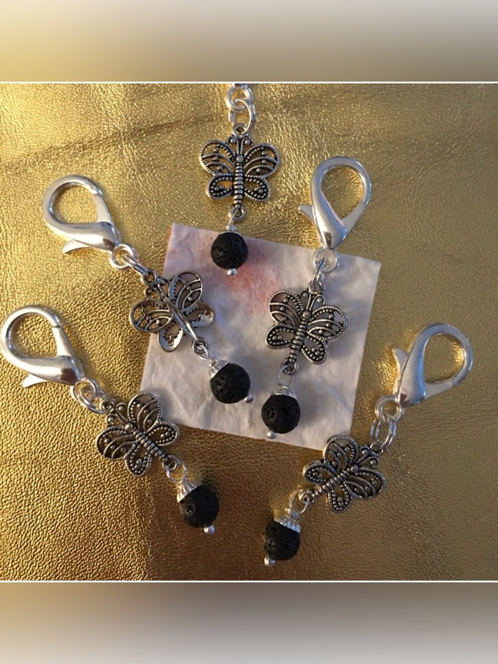 Butterfly With Lava Ball Zipper Pull in Silver for Aromatherapy